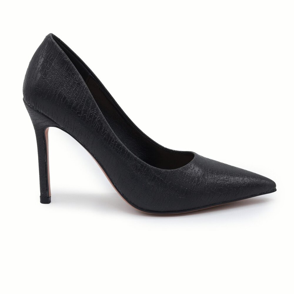 Black Textured Python-Effect Pointed-Toe Stiletto… - image 5